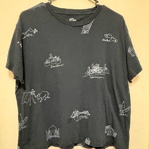 J.Crew Black "Around The World" Graphic Tee Size XL